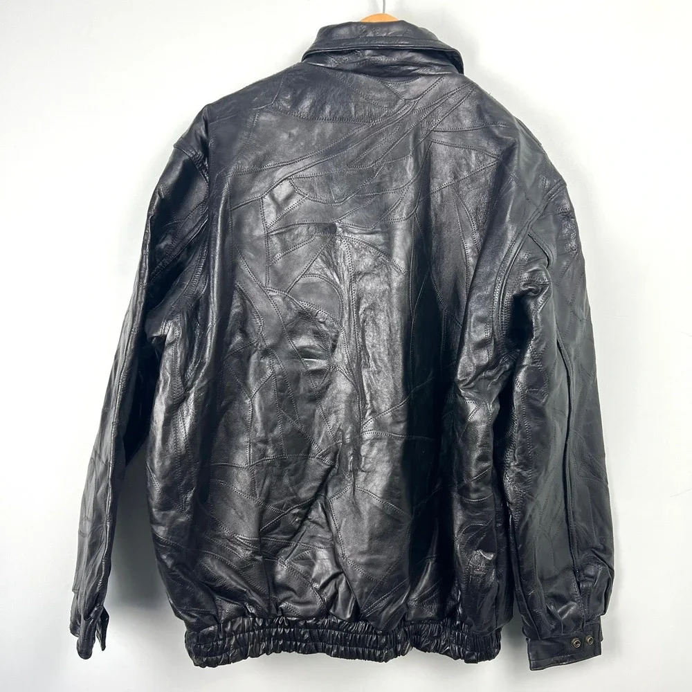 Maxam Mens XL Black Top Grain Lambskin Leather Patchwork Jacket Biker Moto 90s